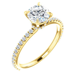 14K Yellow 6.5mm Round Forever One™ Moissanite & 1/3 CTW Diamond Engagement Ring