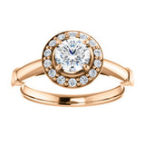 14K Rose 5mm Round Forever One™ Moissanite & 1/8 CTW Diamond Engagement Ring