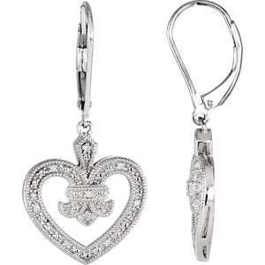 Sterling Silver  Diamond Heart Lever Back Earrings