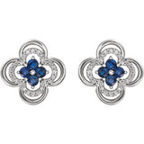 14K White Blue Sapphire & 1/5 CTW Diamond Clover Earrings