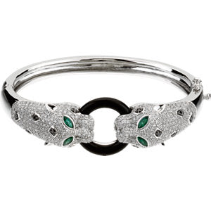 14K White Emerald, Onyx & 2 1/2 CTW Diamond Cuff Bracelet