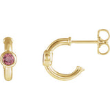 14K Yellow Pink Tourmaline J-Hoop Earrings