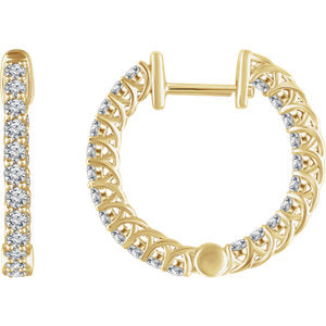 14K Yellow 1 CTW Diamond Hoop Earrings