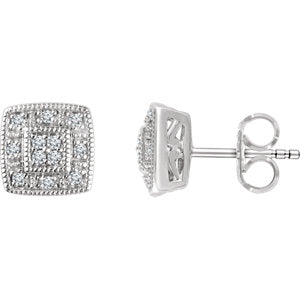 14K White 1/10 CTW Diamond Cluster Earrings