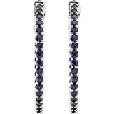 14K White Blue Sapphire Hoop Earrings