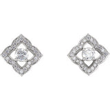 14K White 3/4 CTW Diamond Halo-Style Clover Earrings