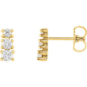 14K Yellow 1/4 CTW Diamond Three-Stone Earrings