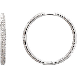 18K White 1 1/2 CTW Diamond Inside/Outside Hoop Earrings