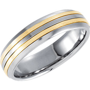 5.5mm Stainless Steel Domed Band with 18K Yellow Inlay