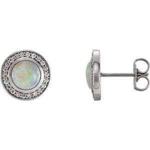 14K 6mm Opal & 1/5 CTW Diamond Halo-Style Earrings