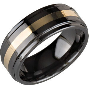 Ceramic & 14K Yellow 8mm Ridged Band Size 7.5