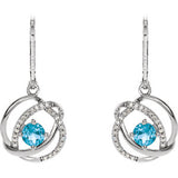 14K White Swiss Blue Topaz & 1/8 CTW Diamond Earrings