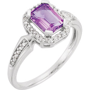 14K White Amethyst & 1/8 CTW Diamond Ring  7