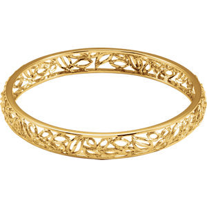 14K Yellow Gold-Plated Sterling Silver Textured Bark Bangle Bracelet