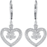 Sterling Silver  Diamond Heart Lever Back Earrings