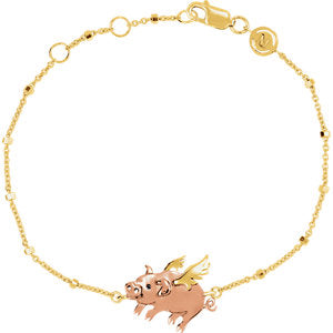 18K Yellow Vermeil Flying Pig 7.5" Bracelet for Luck