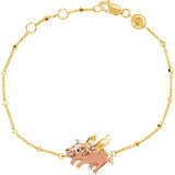 18K Yellow & Rose Vermeil Hedgehog Pink Satin 8" Bracelet for Protection