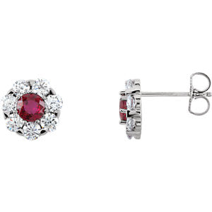 14K White Ruby & 1 1/8 CTW Diamond Cluster Earrings