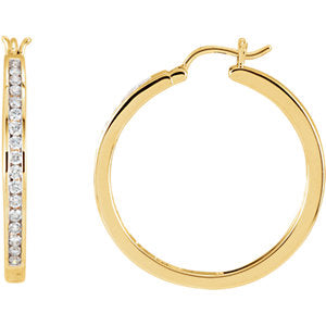 14K Yellow 1/2 CTW Diamond Hoop Earrings