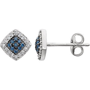 14K White 1/5 CTW Blue & White Diamond Cluster Earrings