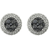 14K White 1/2 CTW Diamond Black & White Halo-Style Earrings