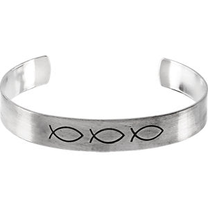 Sterling Silver 9.5mm Antiqued Ichthus Cuff Bracelet