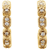 14K Yellow 1/8 CTW Diamond Granulated J-Hoop Earrings