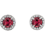 14K White 3.5mm Round Ruby & 1/8 CTW Diamond Earrings