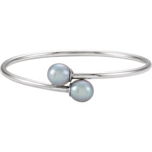 Sterling Silver 9.5mm Gray Pearl Flexible Bangle Bracelet