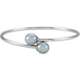 Sterling Silver 9.5mm White Pearl Flexible Bangle Bracelet