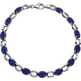 14K White 7x5mm Oval Lab-Grown Blue Sapphire 7" Bracelet
