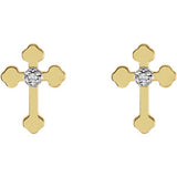 14K Yellow & White .01 CTW Diamond Cross Earrings