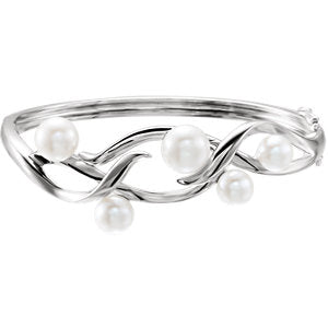 Sterling Silver Freshwater Cultured Pearl Bangle 6.5" Bracelet